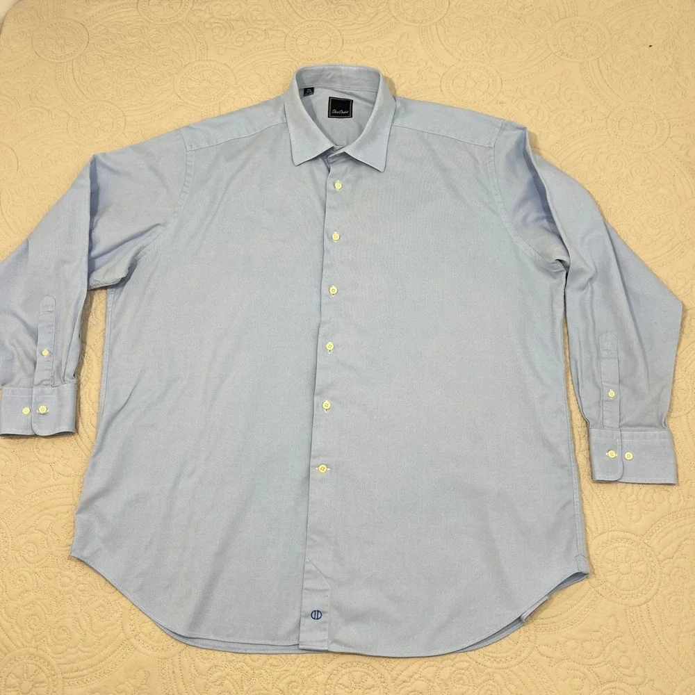 David‎ Donahue Mens Light Blue 100% Cotton Dress Shirt 18.5 34/35 Micro Pattern